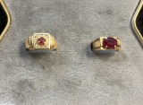 (2) Men's 14K Gold with Stone Rings size 8.5, 10.5