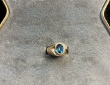 Mens Blue Topaz and Diamond Accent Ring, Size 8, 14k Gold