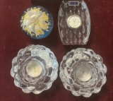 Set of 6 Orrefors Crystal Candle Holders, 1 Waterford Crystal Desk Clock, O