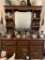 9 Drawer Wooden Dresser with Mirrored Display Hutch