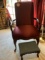 Upholstered Wooden Arm Chair, Burgundy Color
