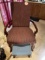 Upholstered Wooden Arm Chair, Red Striped Pattern