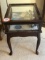 Pair of Wooden display Case End Tables, Cherry Finish, Glass Fold Up Top