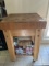 Wooden Butcher Block Table with One Shelf on Casters