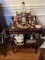 Mahogony Decorative Side Table, 1 Shelf, 1 Drawer, on Brass Casters