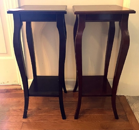 (2) Decorative Wooden Side Tables, 12" Square, 28" Tall