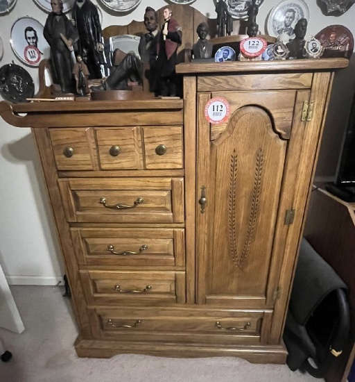 High Boy Chest with 5 Drawers, One Door, Walnut Color