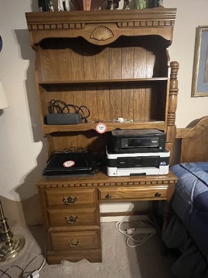 Wooden Student Desk with Hutch, Walnut Finish