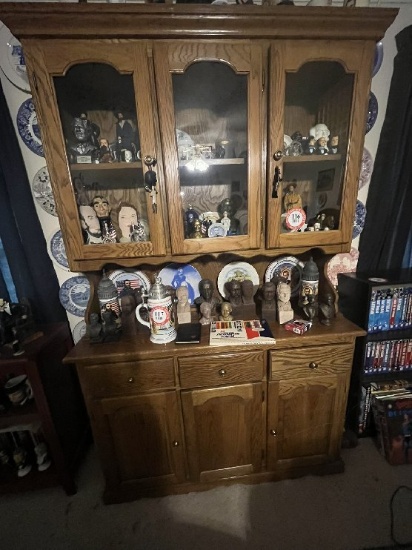 China Cabinet with Hutch, 3 Drawers, 3 Wooden Doors, 3 Glass Doors, Walnut