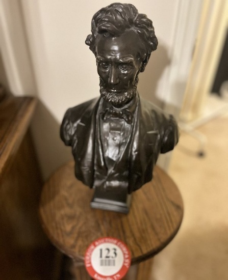 Large Bust of Abe Lincoln on Wooden Pedestal, plus (2) Figurines