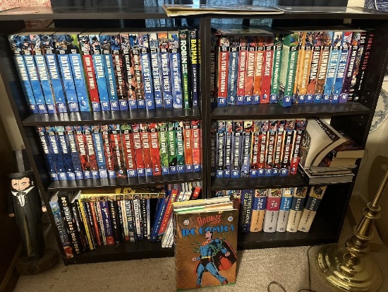 (2) Bookshelves with Comic Books, DC Hardback Novels, Batman, Flash, etc