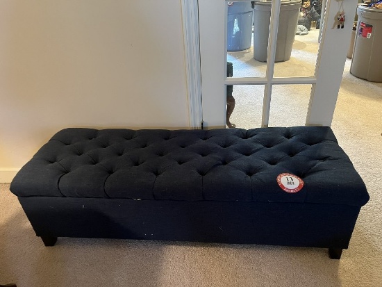 Upholstered Storage Ottoman plus Assorted Decorative Pillows & Throws