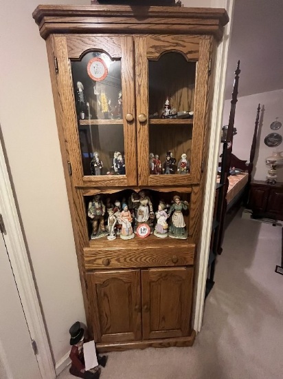Wooden Corner Curio Cabinet, 4 Doors (2 glass front) with 1 Drawer