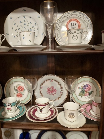 Contents of China Cabinet: Assorted Presidential Themed China, Plates, Cups