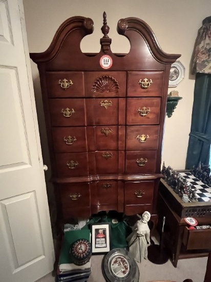 Tall Boy Wooden Chest with 5 Drawers, Dark Cherry Finish