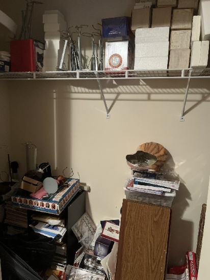 Contents of Closet: Dolls, Presidential Mask, Boxes, Doll Stands, Games