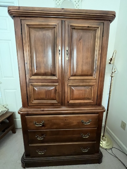 Wooden 3 Drawer, 2 Door Chest, Cherry Finish