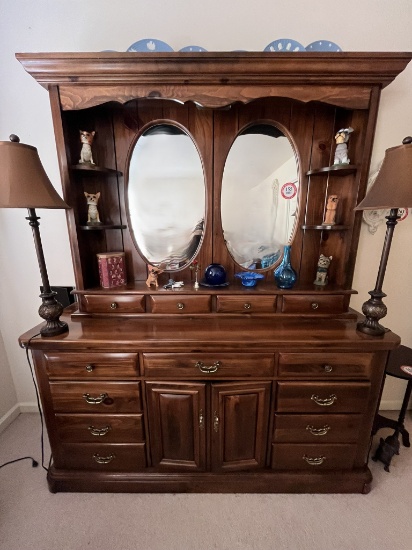 Wooden Dresser with Mirror, 9 Drawers, 2 Doors, 4 Glove Boxes