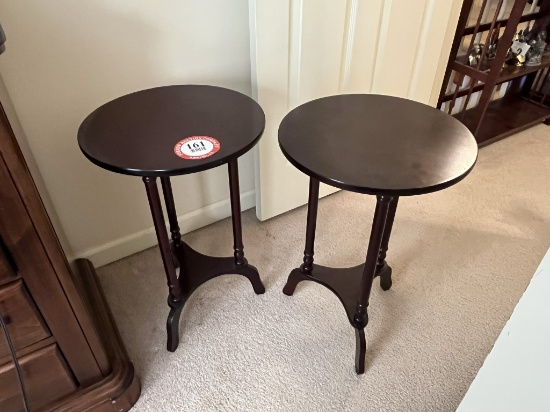 Pair of Round Wooden Accent Tables, Dark Cherry Finish