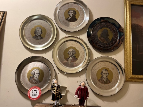 Assorted Decorative Presidential/Historic Themed Pewter Plates & more