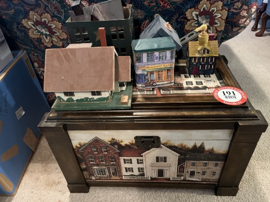 Decorative Trunk with Colonial Style Building Motif