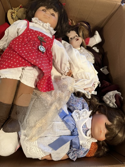 (4) Boxes of Assorted Dolls, Doll Clothing, etc.