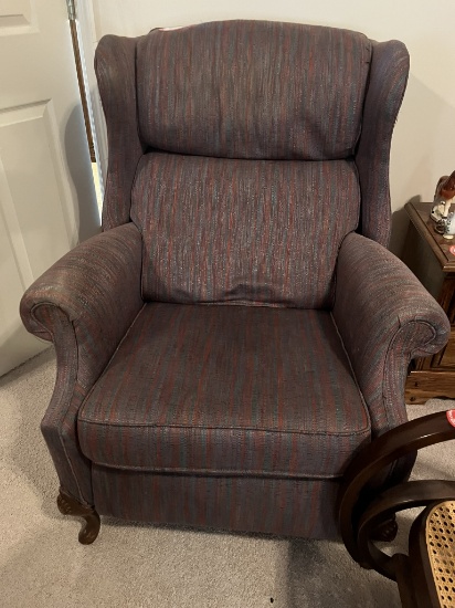 Upholstered Wing Back Chair, Dark Blue/Green Pattern