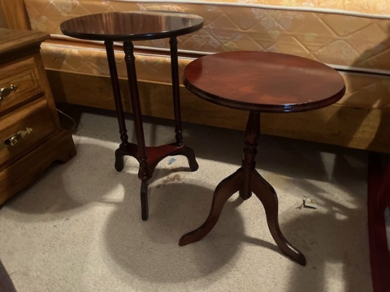 (2) Round Accent Tables: (1) Single Pedestal, (1) with 3 Legs