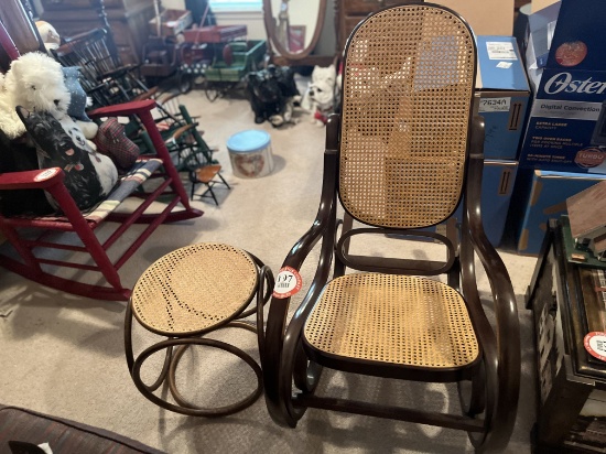 Cane Back & Bottom Rocking Chair with Cane Bottom Ottoman