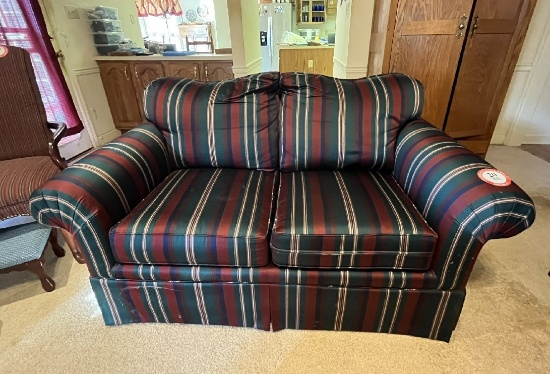 Upholstered Loveseat, Striped Pattern