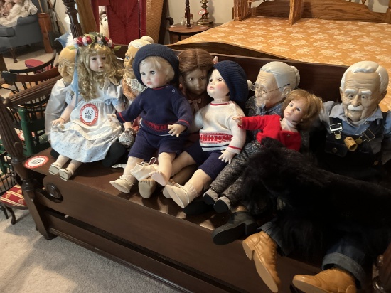 (9) Assorted Dolls, Boys/Girls/Elders, Some with Doll Stands