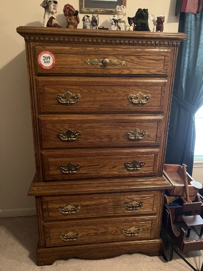 Wooden 6 Drawer Chest on Chest, Light Cherry Finish