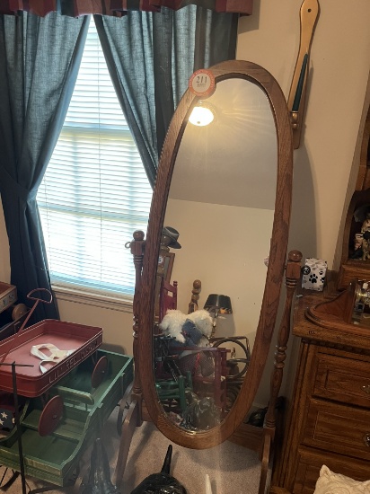 Free Standing Wooden Full Length Mirror, Oak Finish