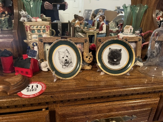 Assorted Figurines, Dog Statues, Plates, etc.