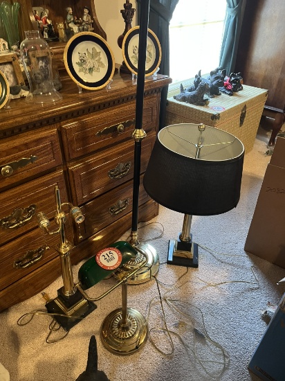 (3) Brass Table Lamps & Brass Floor Lamp