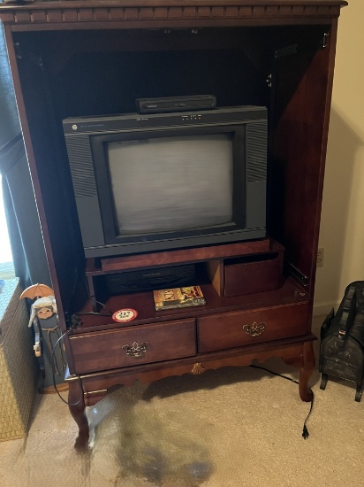 Entertainment Center with 2 Storage Drawers plus Vintage 20" Tube TV