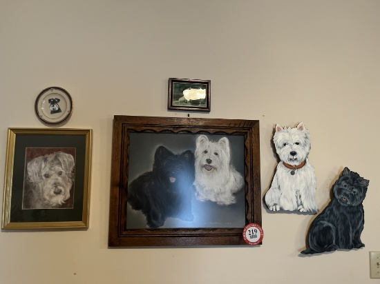 Remaining Wall Hangings in Bonus Room, Dog Plaques, Dog Prints, Wall Sconce