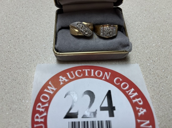 (2) 14K Gold Men's Rings (stones possibly diamonds)