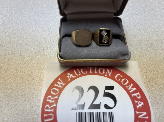 (1) 14K Gold Plate Men's Cluster Ring, One Men's Insignia Ring (possibly go