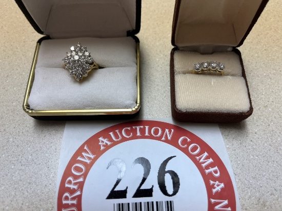 (1) 10K Gold Cluster Ring (stones possibly diamonds), (1) 14KP Women's Diamond Ring
