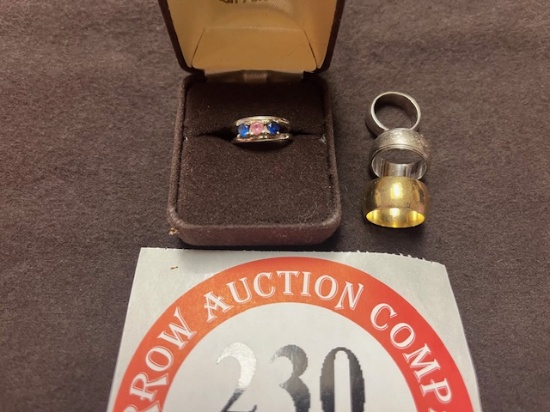 (1) 14K White Gold Ladies Ring with 3 Stones, (2) 14K White Gold Bands, (1)