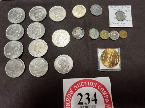 (11) 1971 Eisenhower Dollars, (1) 1967 Kennedy Half Dollar, 8 Miscellaneous