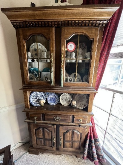 Wooden Corner Curio Cabinet, 4 Doors (two glass front) with One Drawer