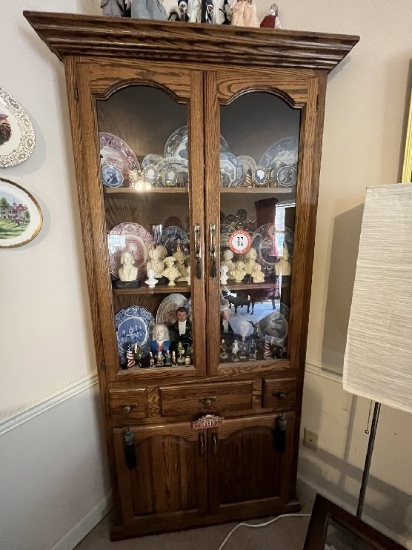 Wooden Corner Curio Cabinet, 4 Doors (two glass front) with One Drawer