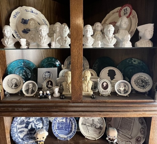 Presidential Themed Plates, Busts, Figurines, Art Glass, Cobalt Blue Bottles, etc.