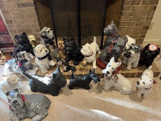 Large Assortment of Decorative Dog Figurines, Various Sies, Various Breeds