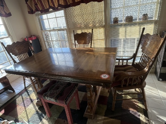 Wooden Dining Room Table with (3) Chairs and (1) Bench
