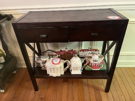 Wooden 2 Drawer Accent Table Bottom Shelf, Dark Finish