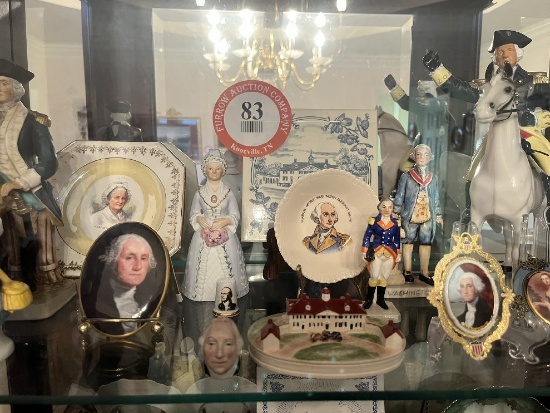 Contents of Curio Cabinet: Presidential/Historical Saucers, Figurines, Coff