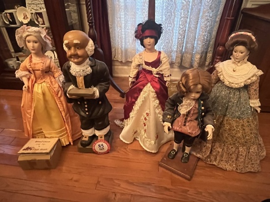 (3) Franklin Heirloom Dolls, (2) Large Figurines, Presidential/Historical Themed
